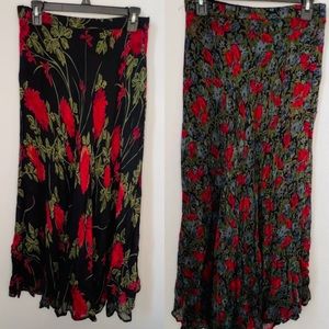 90’s Vintage Skirt Reversible Black Red Dark Floral Grunge Maxi Romantic